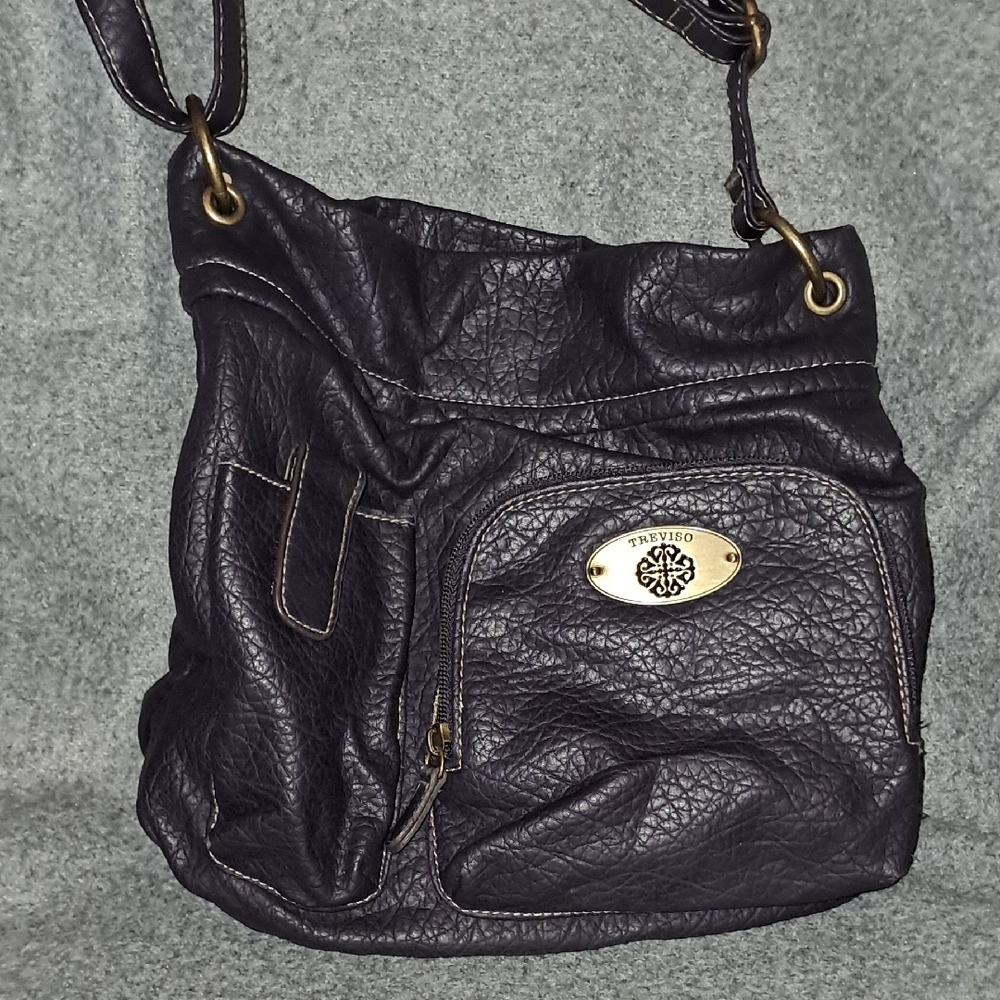 Purple Leather Shoulder Bag with Gold Accents